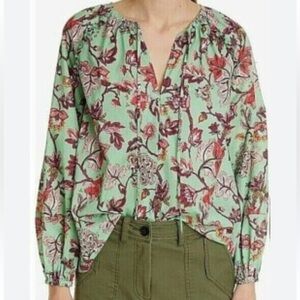 DEREK LAM 10 CROSBY Devon Floral‎ Cotton Blouse In Mint-orange